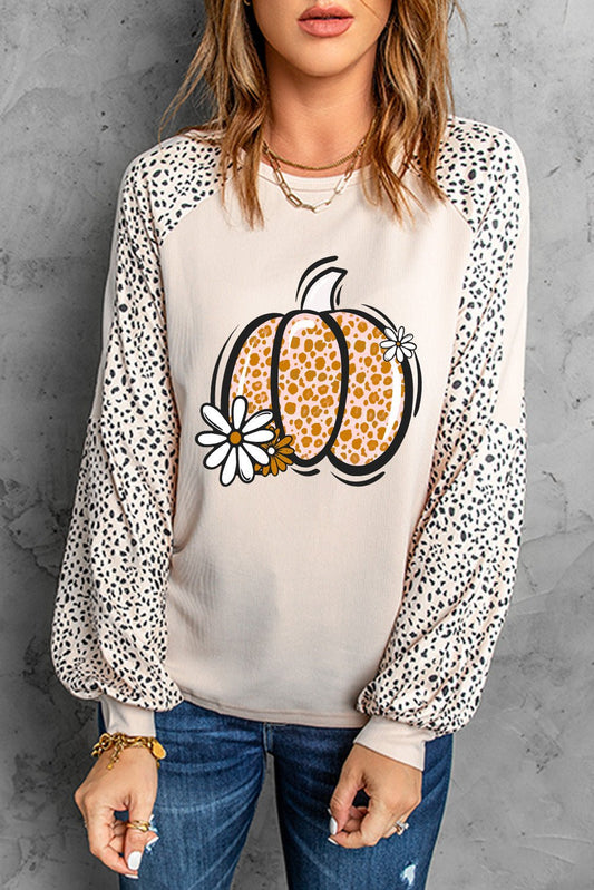 Pumpkin Graphic Round Neck Long Sleeve Top - Trendy AF