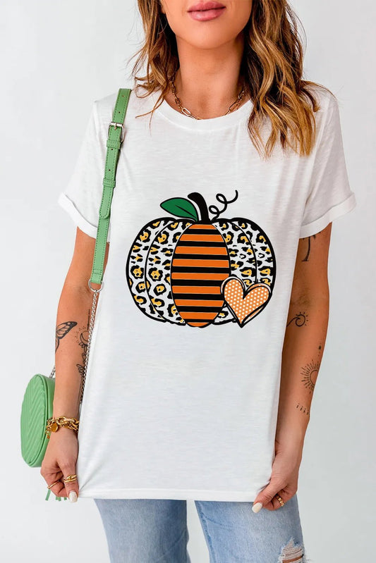 Pumpkin Graphic Round Neck Short Sleeve T-Shirt - Trendy AF