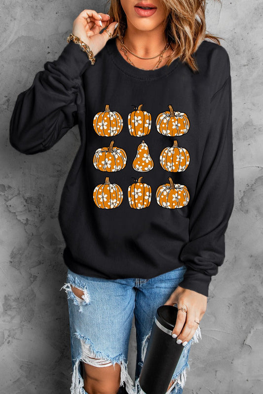 Pumpkin Round Neck Long Sleeve Sweatshirt - Trendy AF