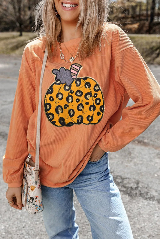 Pumpkin Round Neck Long Sleeve Sweatshirt - Trendy AF