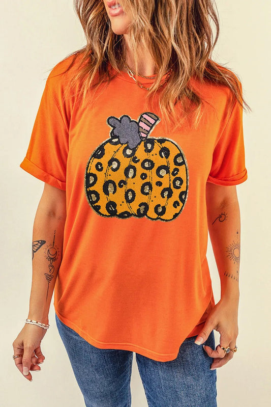 Pumpkin Round Neck Short Sleeve T-Shirt - Trendy AF