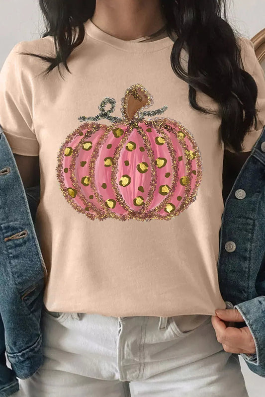 Pumpkin Round Neck Short Sleeve T-Shirt - Trendy AF