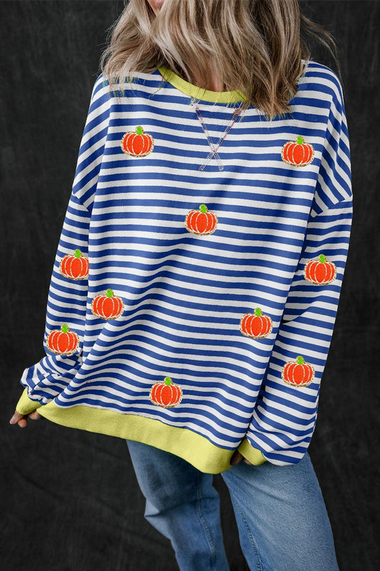 Pumpkin Striped Long Sleeve Sweatshirt - Trendy AF