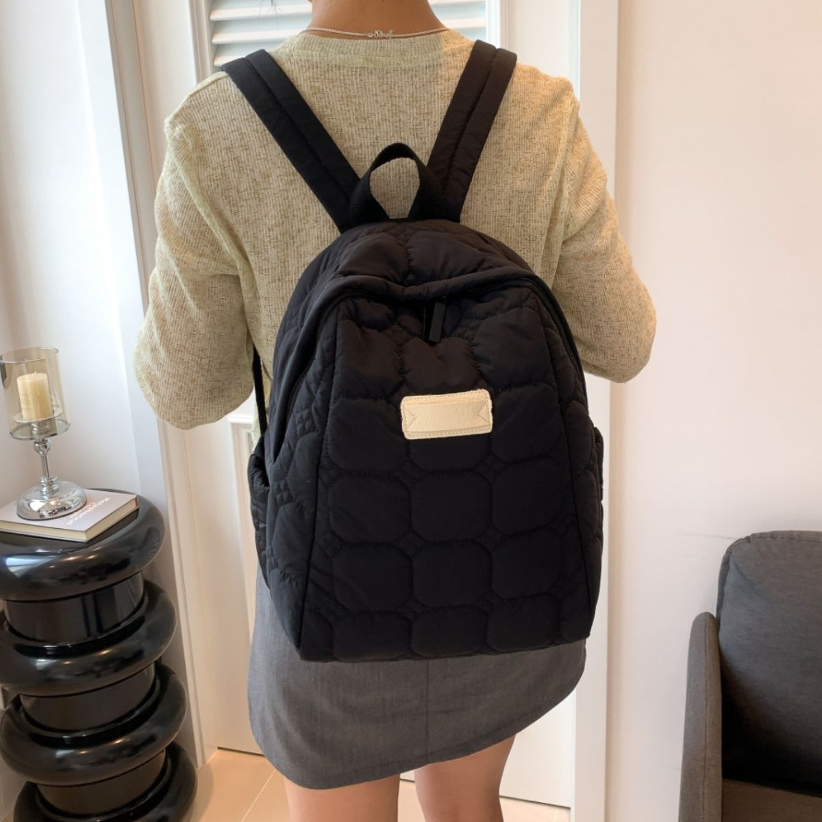 Quilted Polyester Backpack Bag - Trendy AF