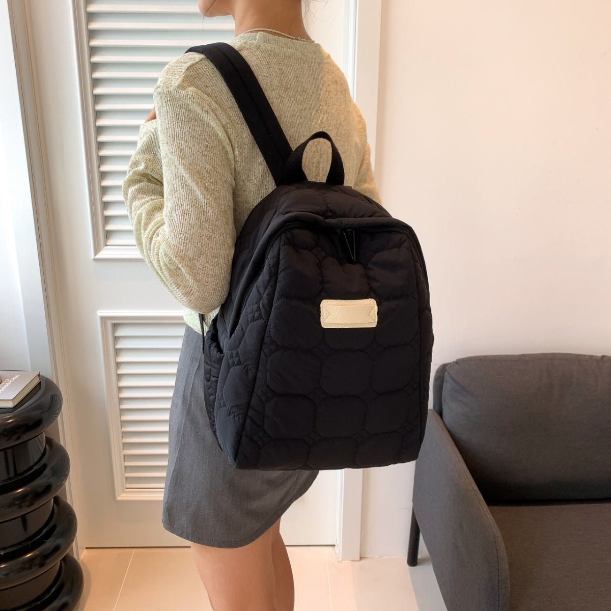 Quilted Polyester Backpack Bag - Trendy AF