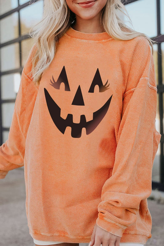 Round Neck Dropped Shoulder Jack - O' - Lantern Graphic Sweatshirt - Trendy AF