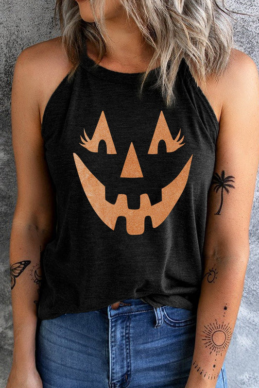 Round Neck Jack - O' - Lantern Graphic Tank Top - Trendy AF