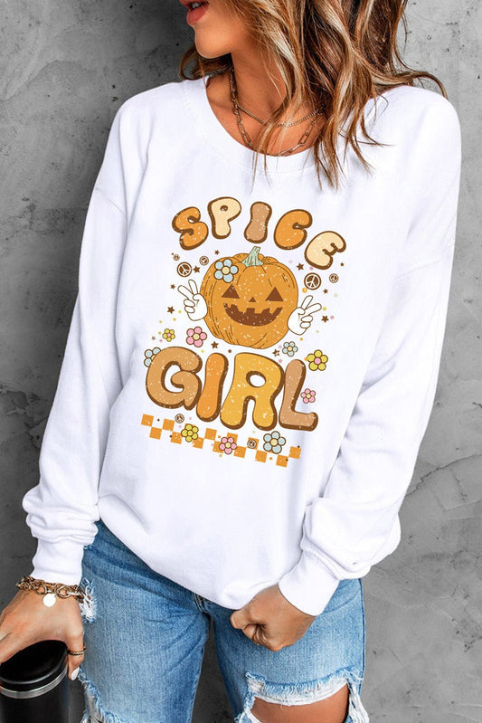 Round Neck Long Sleeve SPICE GIRL Graphic Sweatshirt - Trendy AF