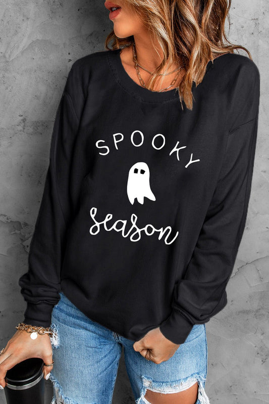 Round Neck Long Sleeve SPOOKY SEASON Graphic Sweatshirt - Trendy AF