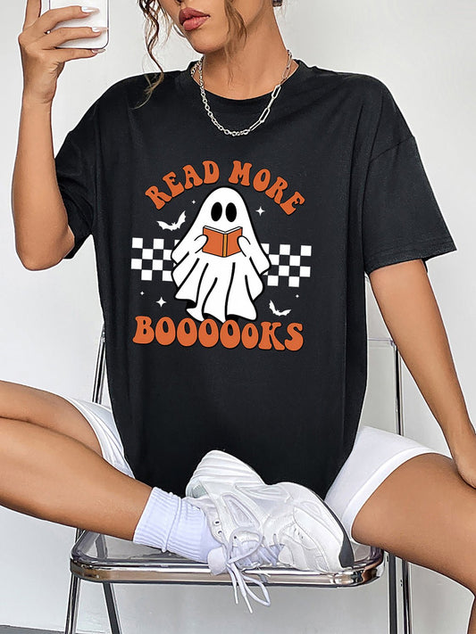 Round Neck Short Sleeve Ghost Graphic T-Shirt - Trendy AF