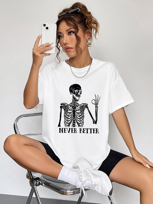 Round Neck Short Sleeve Never Better Graphic T-Shirt - Trendy AF