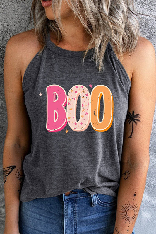 Round Neck Sleeveless BOO Graphic Tank Top - Trendy AF