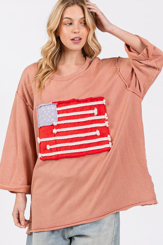 SAGE + FIG Full Size American Flag Patch Drop Shoulder T-Shirt - Trendy AF