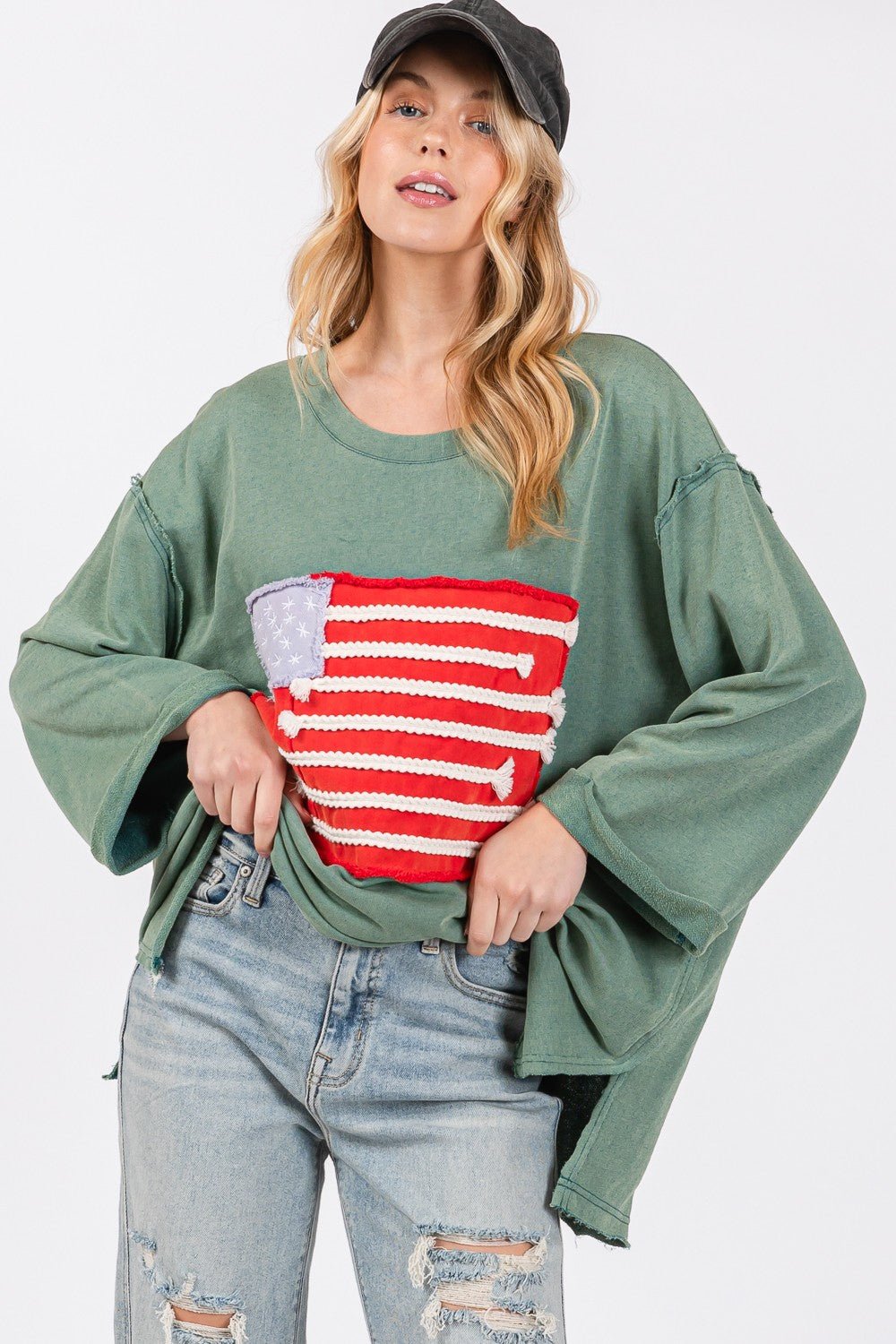 SAGE + FIG Full Size American Flag Patch Drop Shoulder T-Shirt - Trendy AF