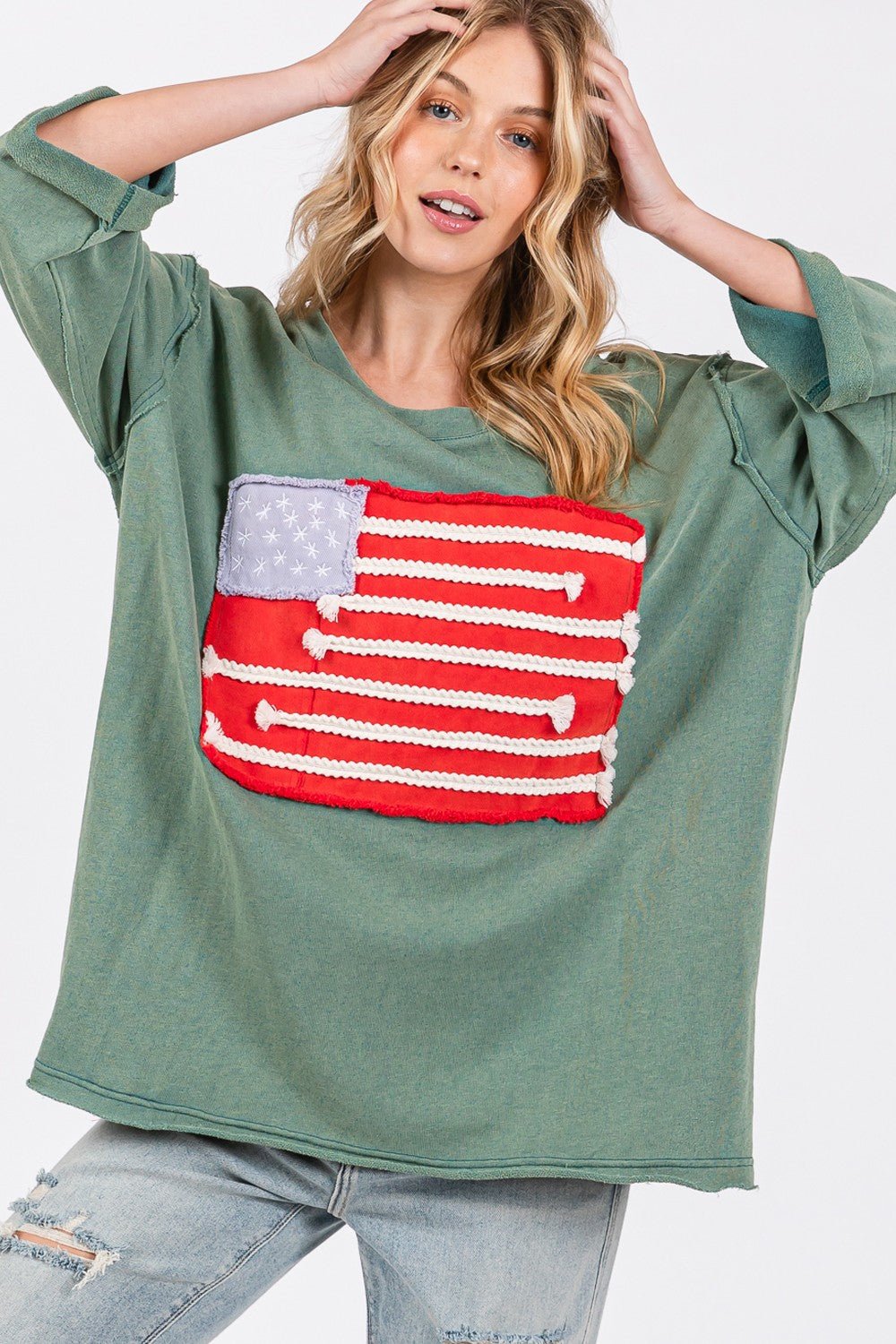 SAGE + FIG Full Size American Flag Patch Drop Shoulder T-Shirt - Trendy AF