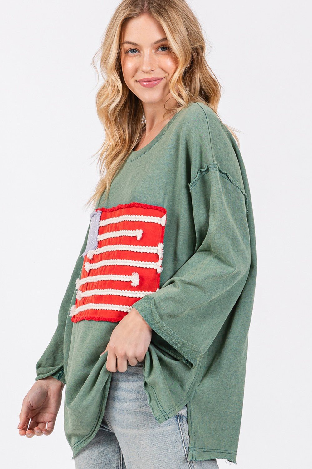 SAGE + FIG Full Size American Flag Patch Drop Shoulder T-Shirt - Trendy AF