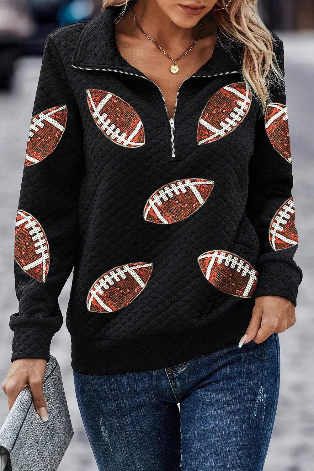 Sequin Football Long Sleeve Sweatshirt - Trendy AF