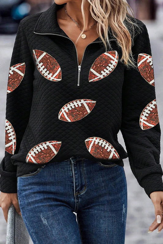 Sequin Football Long Sleeve Sweatshirt - Trendy AF