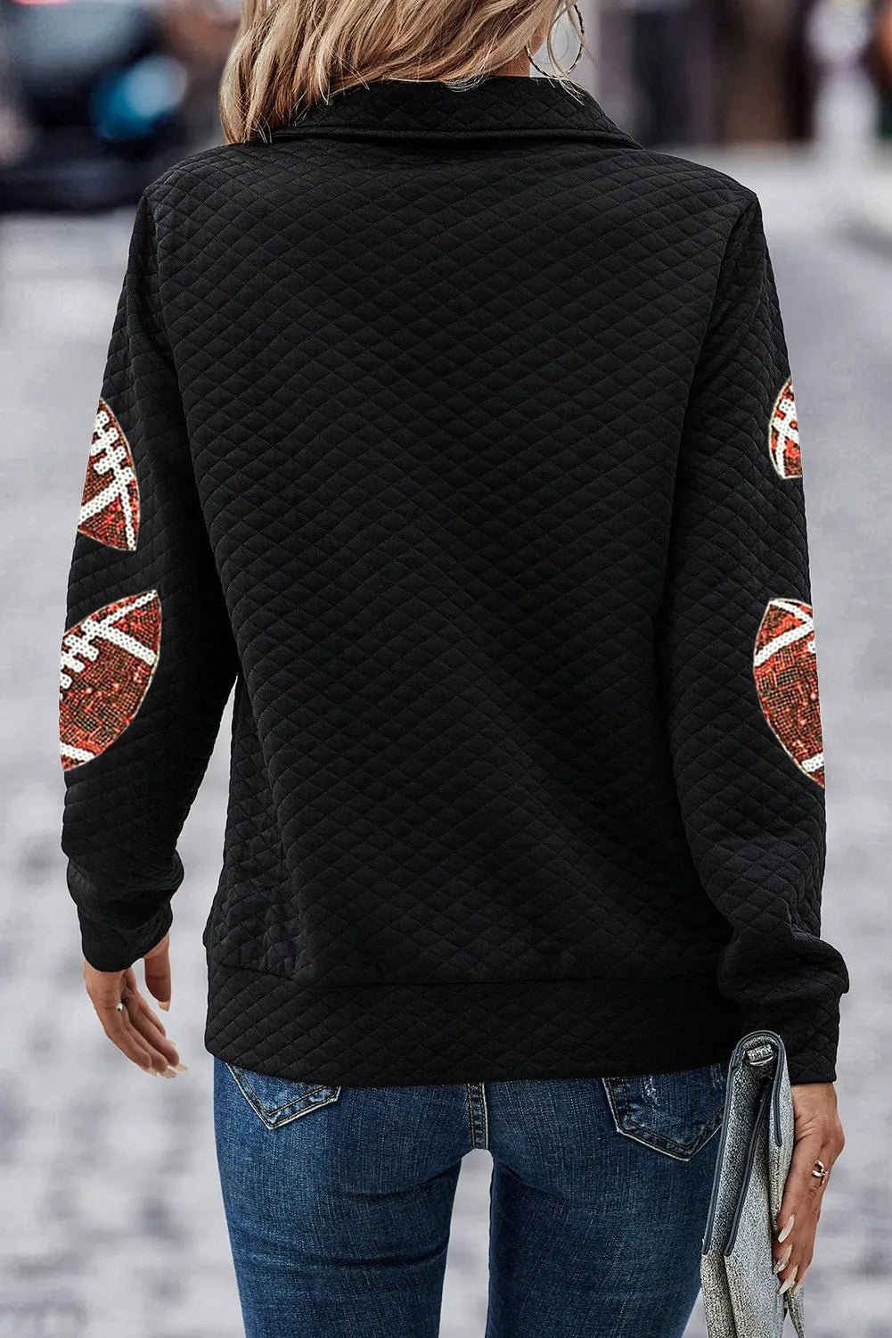 Sequin Football Long Sleeve Sweatshirt - Trendy AF