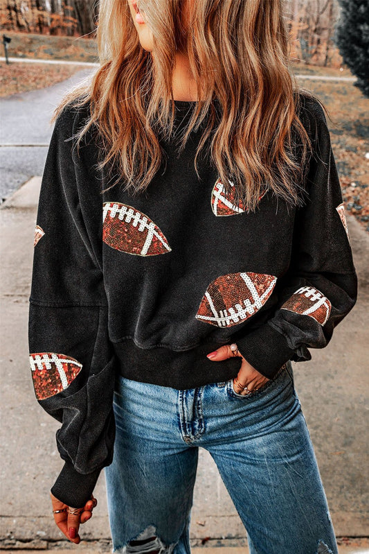 Sequin Football Patch Open Back Sweatshirt - Trendy AF