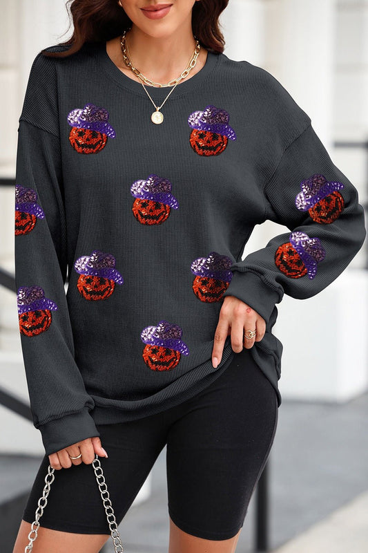 Sequin Pumpkin Long Sleeve Sweatshirt - Trendy AF