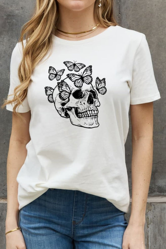 Simply Love Full Size Butterfly Skull Graphic Cotton Tee - Trendy AF