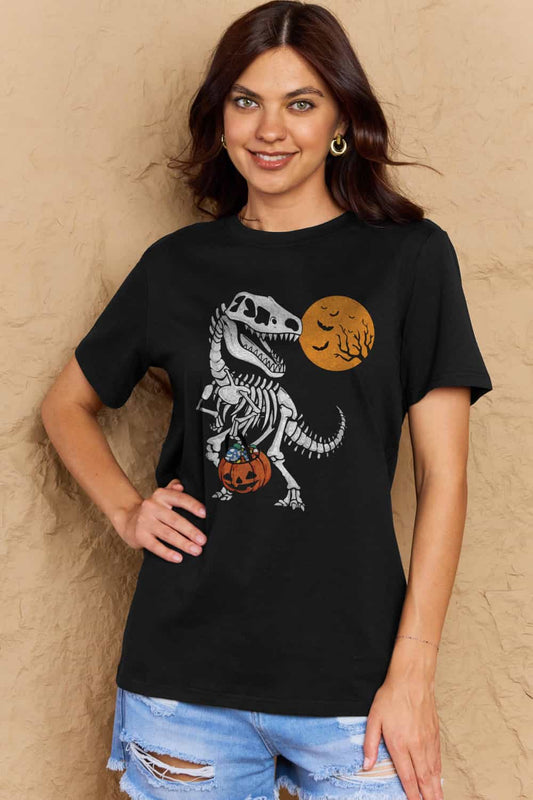 Simply Love Full Size Dinosaur Skeleton Graphic Cotton T-Shirt - Trendy AF