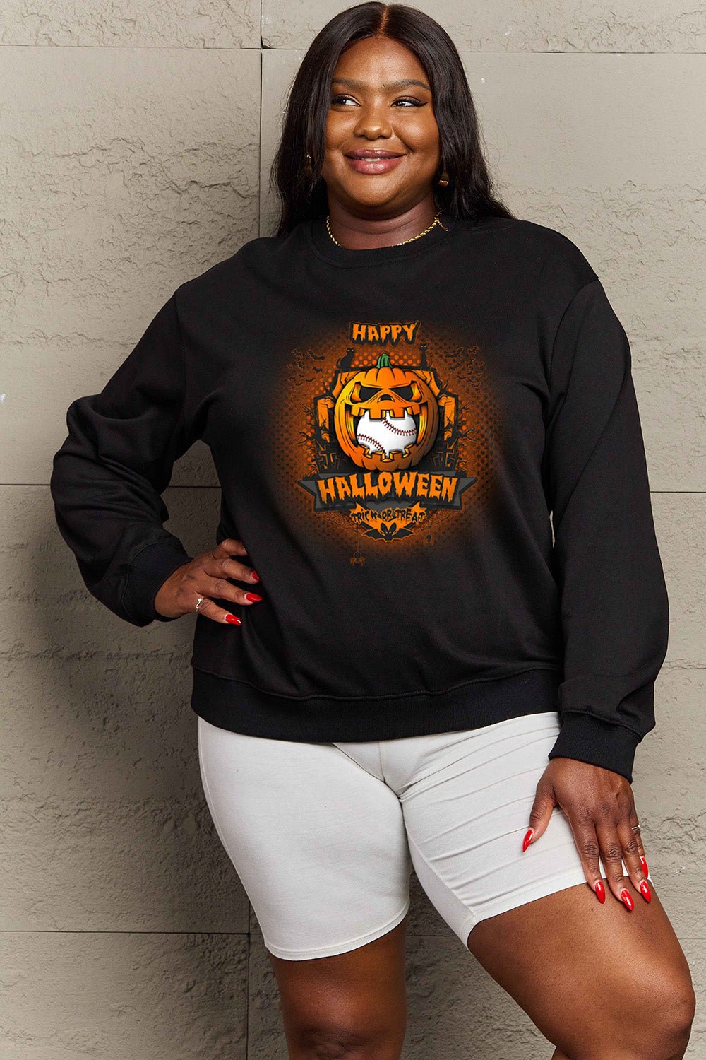 Simply Love Full Size HAPPY HALLOWEEN Graphic Sweatshirt - Trendy AF