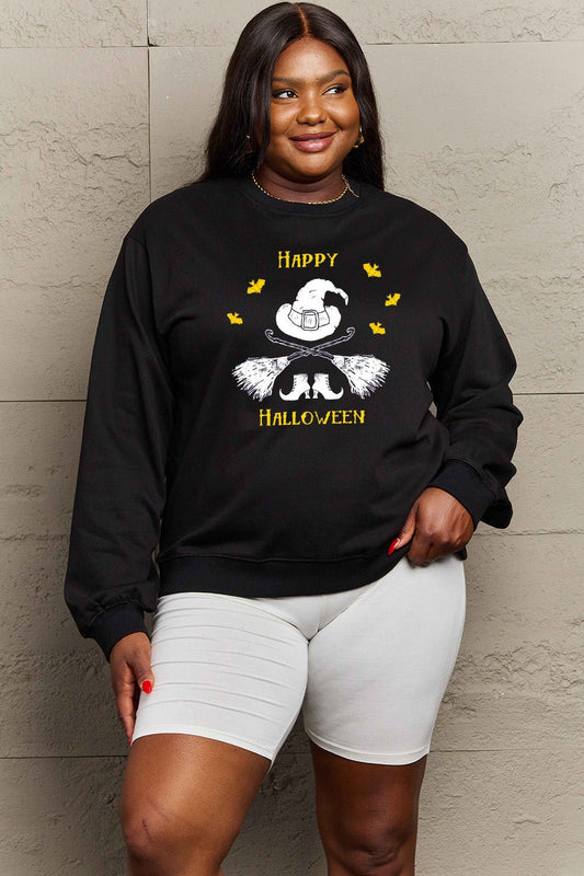 Simply Love Full Size HAPPY HALLOWEEN Graphic Sweatshirt - Trendy AF