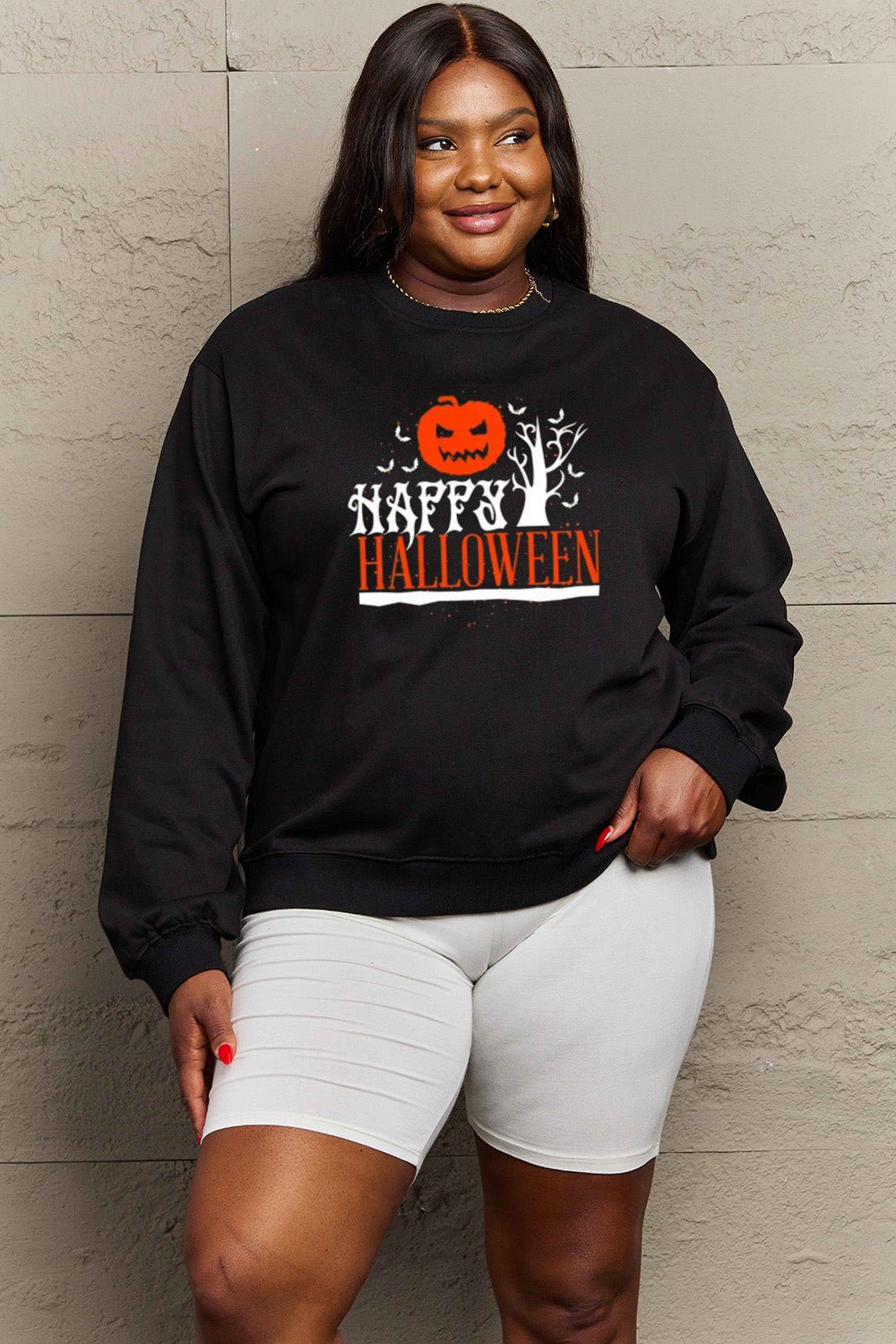 Simply Love Full Size HAPPY HALLOWEEN Graphic Sweatshirt - Trendy AF