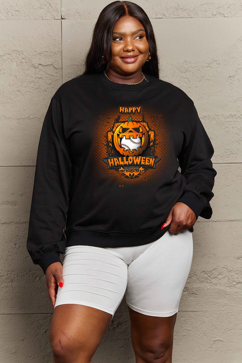 Simply Love Full Size HAPPY HALLOWEEN Graphic Sweatshirt - Trendy AF