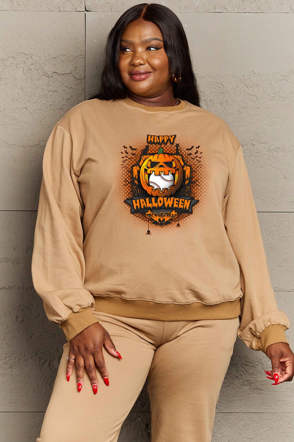 Simply Love Full Size HAPPY HALLOWEEN Graphic Sweatshirt - Trendy AF