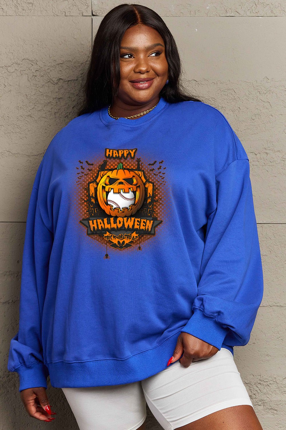 Simply Love Full Size HAPPY HALLOWEEN Graphic Sweatshirt - Trendy AF