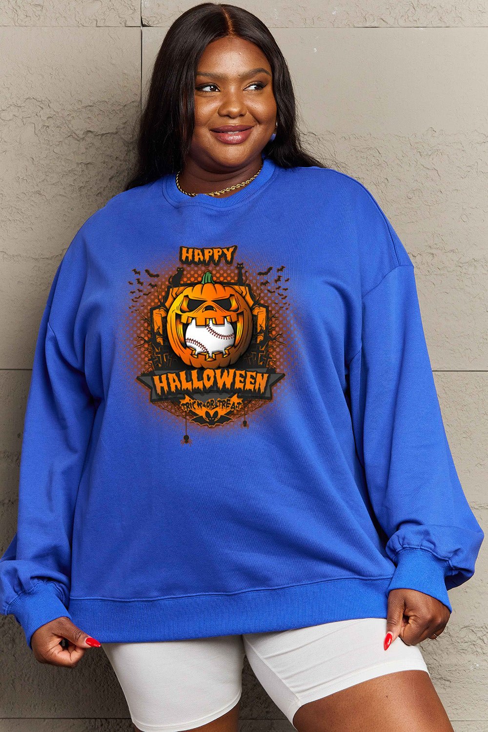 Simply Love Full Size HAPPY HALLOWEEN Graphic Sweatshirt - Trendy AF