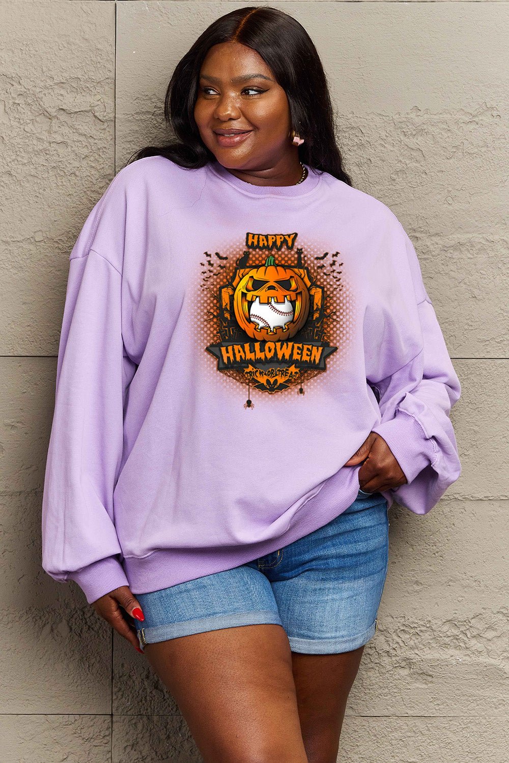 Simply Love Full Size HAPPY HALLOWEEN Graphic Sweatshirt - Trendy AF