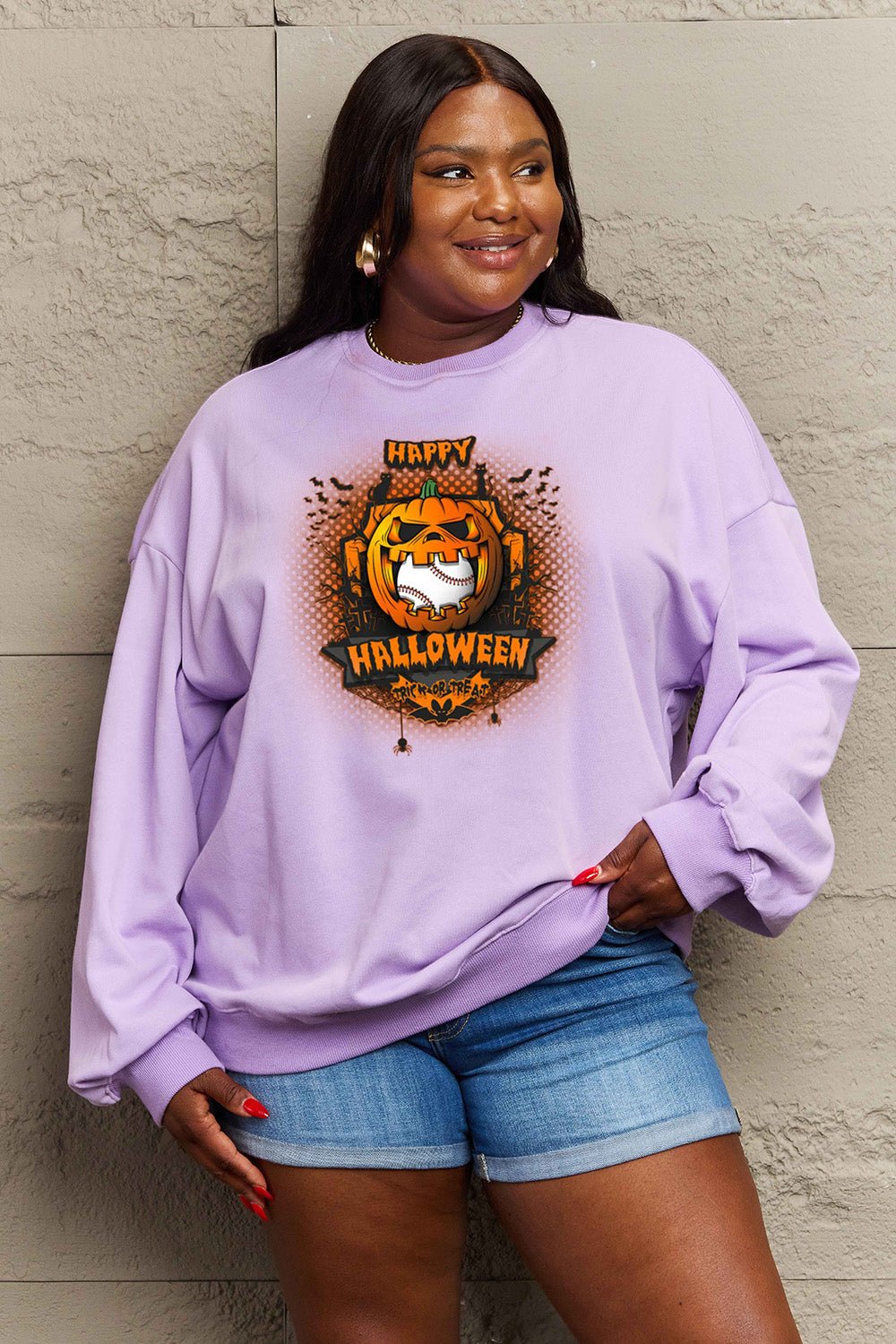 Simply Love Full Size HAPPY HALLOWEEN Graphic Sweatshirt - Trendy AF