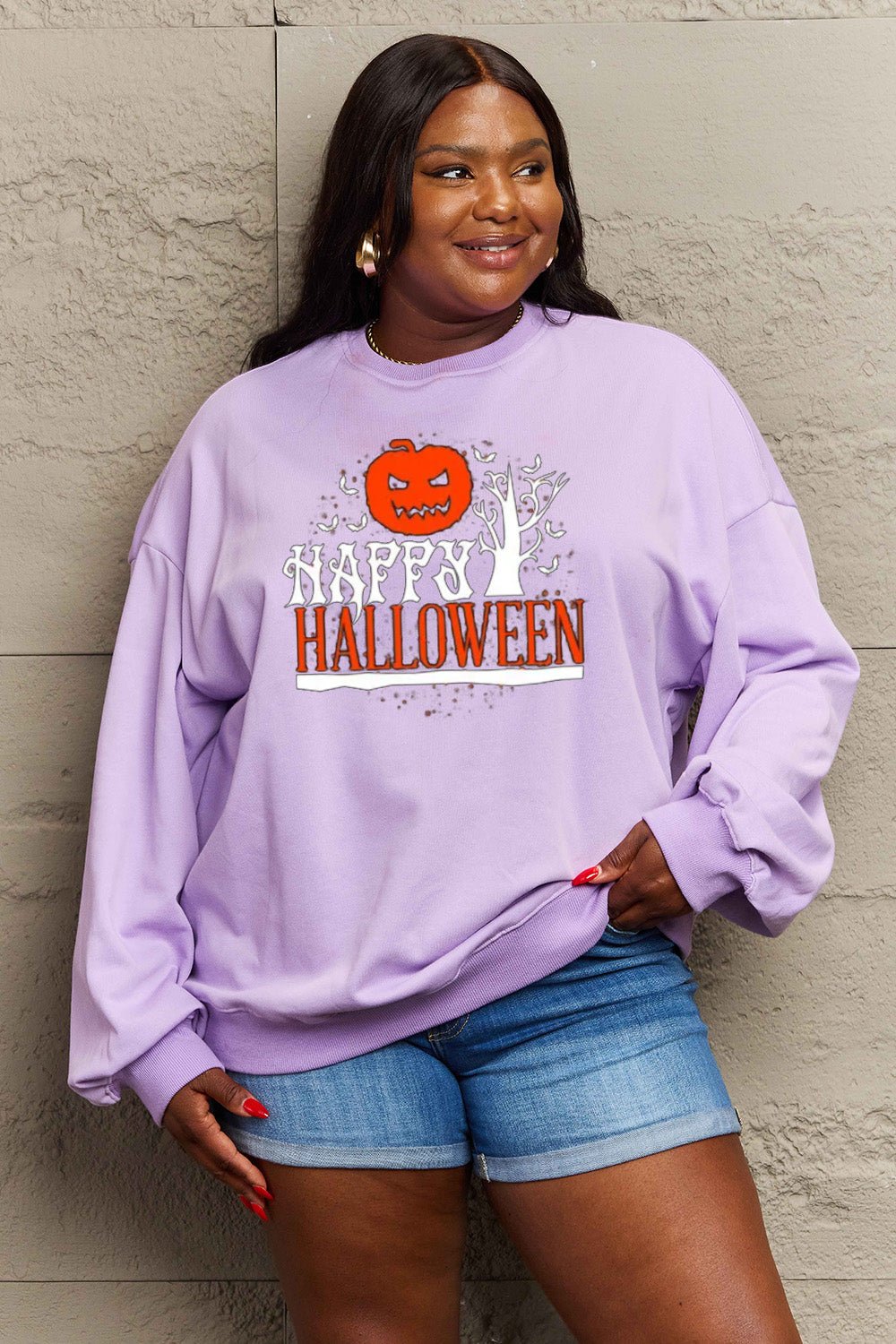 Simply Love Full Size HAPPY HALLOWEEN Graphic Sweatshirt - Trendy AF