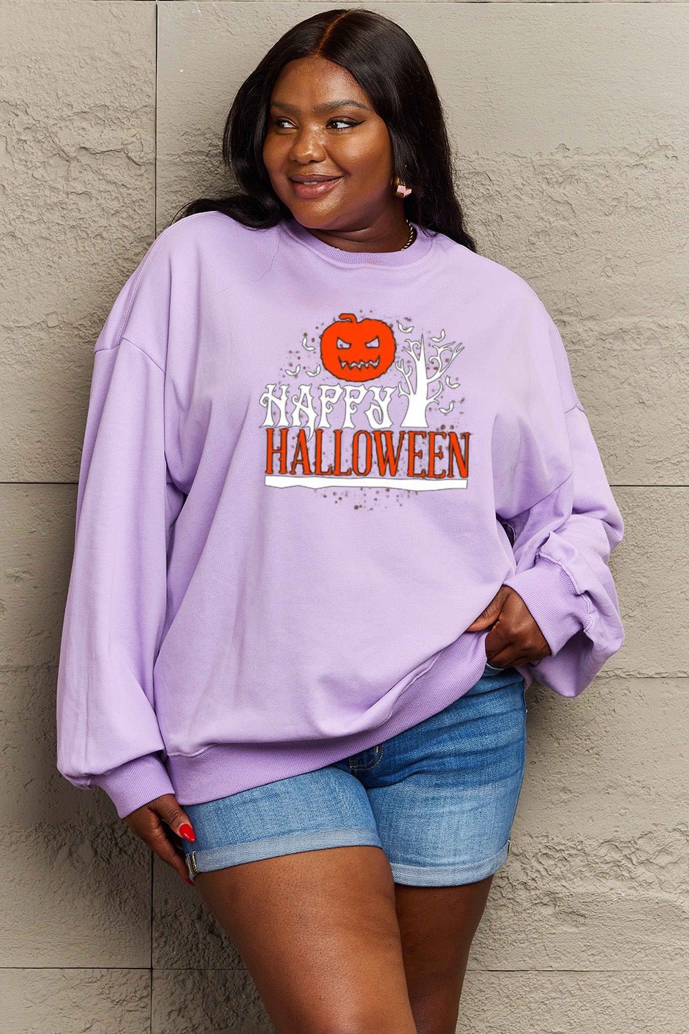 Simply Love Full Size HAPPY HALLOWEEN Graphic Sweatshirt - Trendy AF