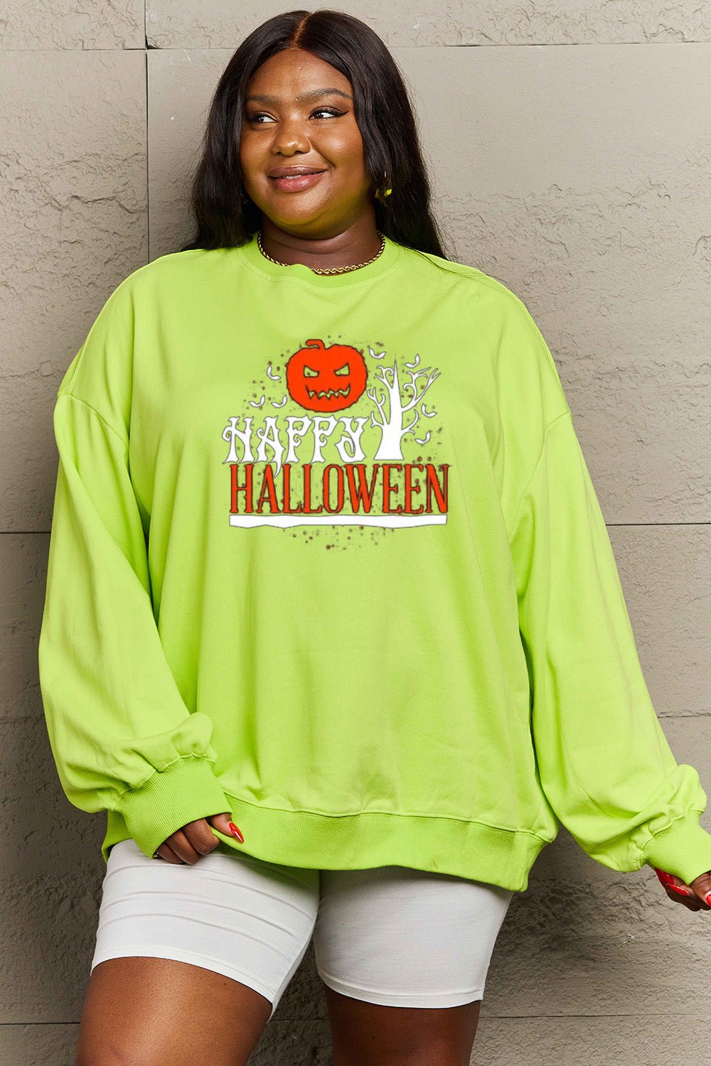 Simply Love Full Size HAPPY HALLOWEEN Graphic Sweatshirt - Trendy AF