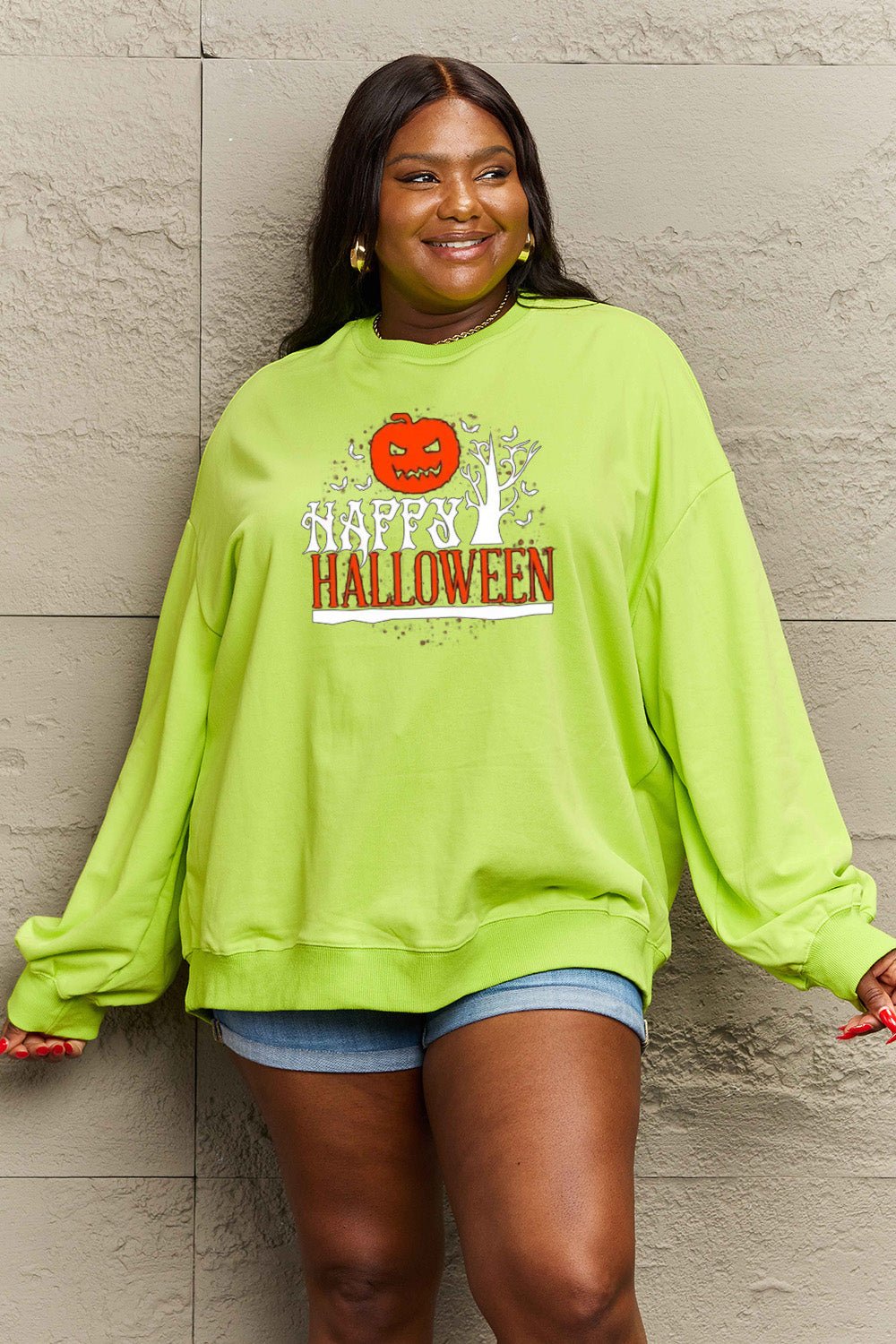 Simply Love Full Size HAPPY HALLOWEEN Graphic Sweatshirt - Trendy AF