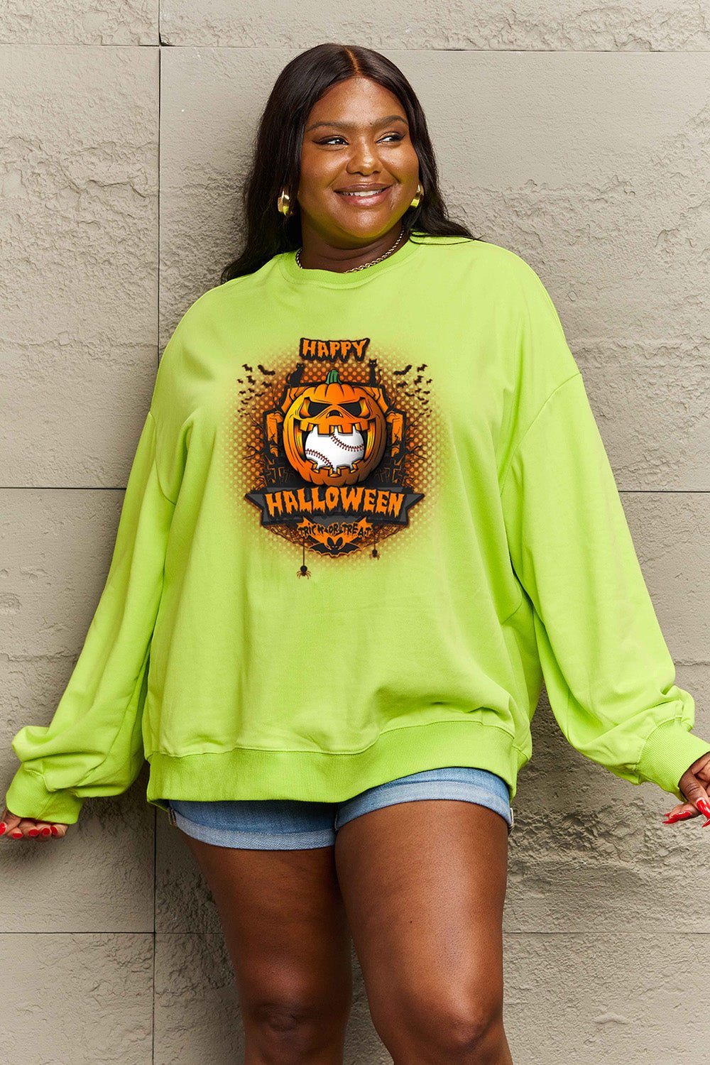 Simply Love Full Size HAPPY HALLOWEEN Graphic Sweatshirt - Trendy AF