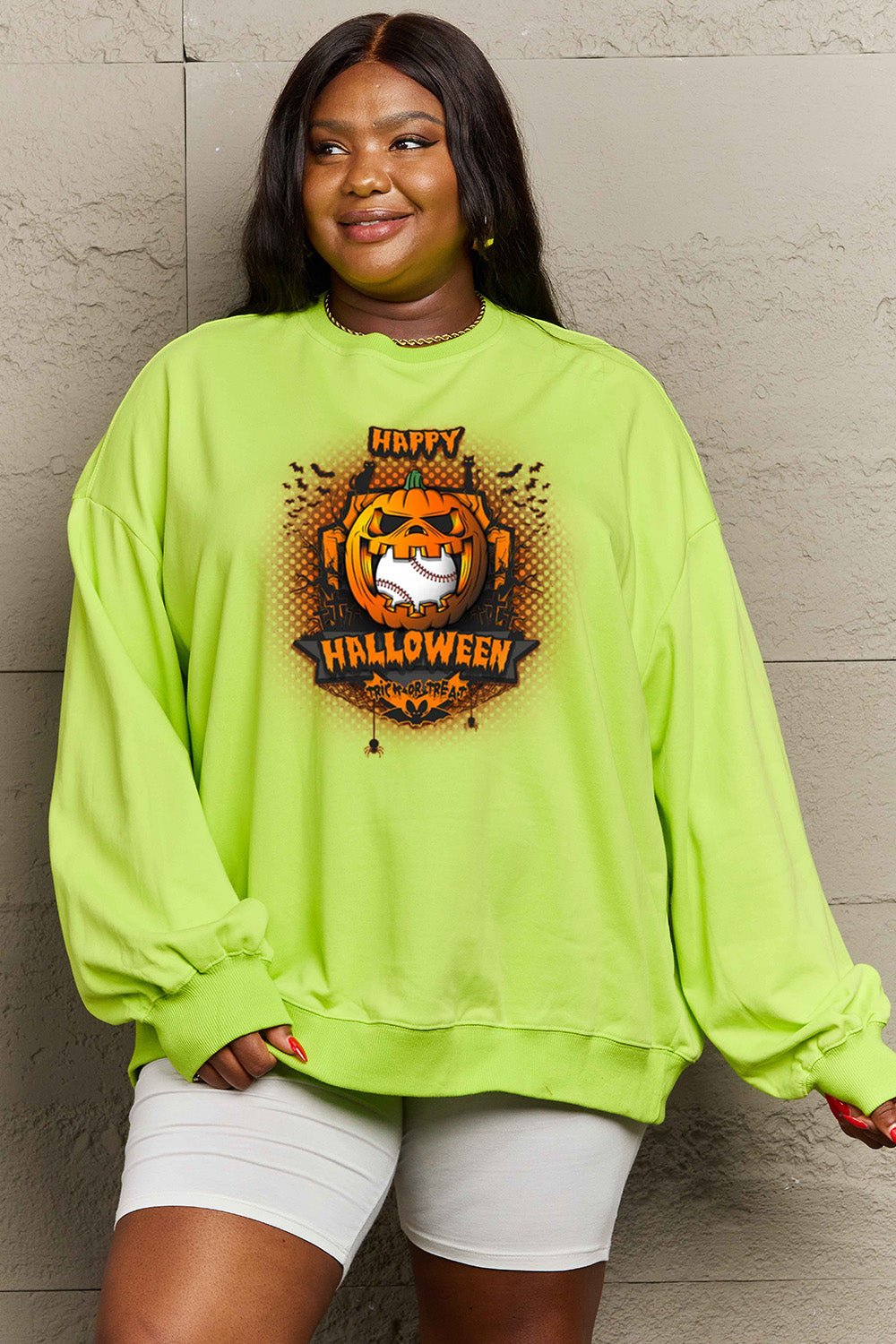 Simply Love Full Size HAPPY HALLOWEEN Graphic Sweatshirt - Trendy AF