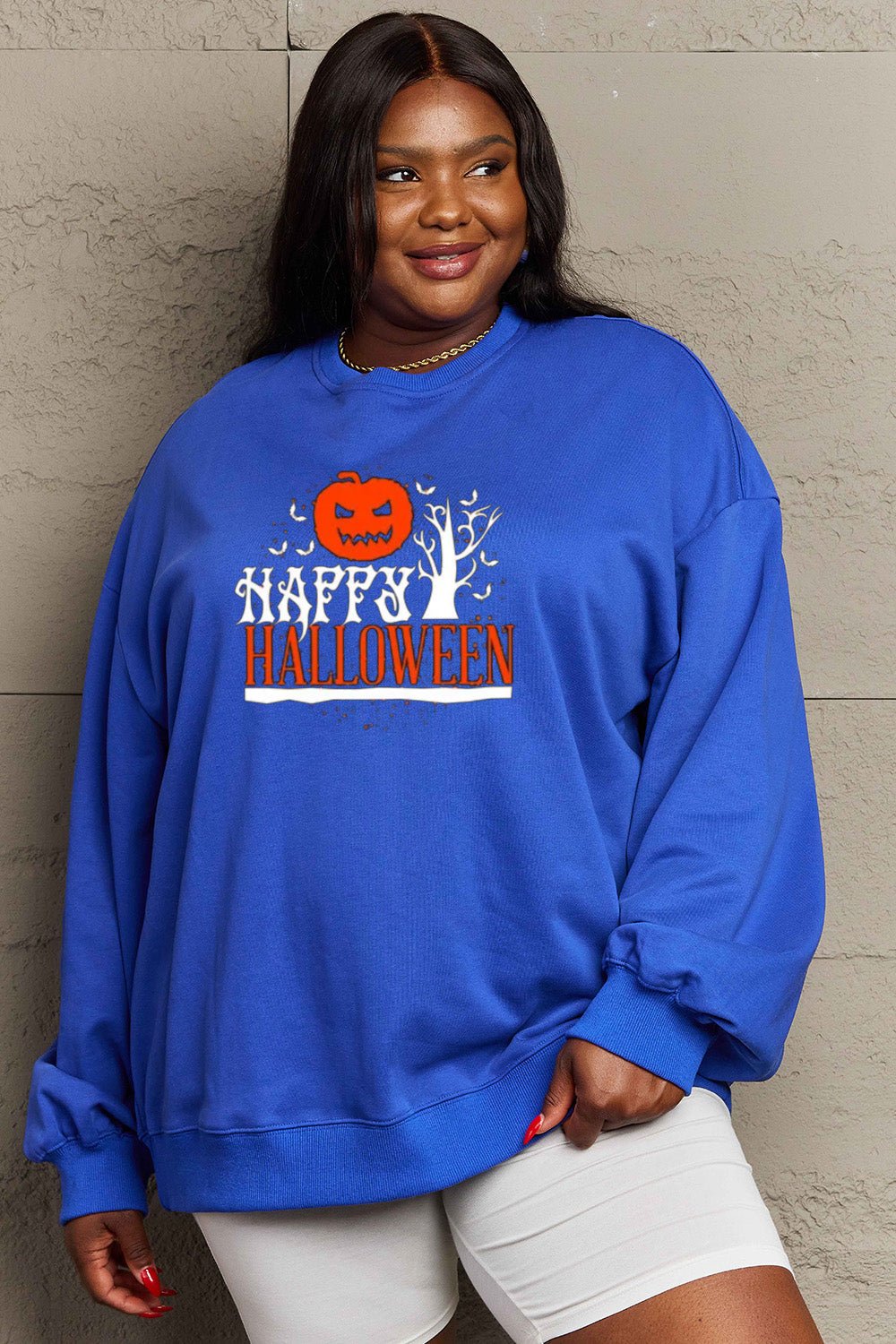 Simply Love Full Size HAPPY HALLOWEEN Graphic Sweatshirt - Trendy AF