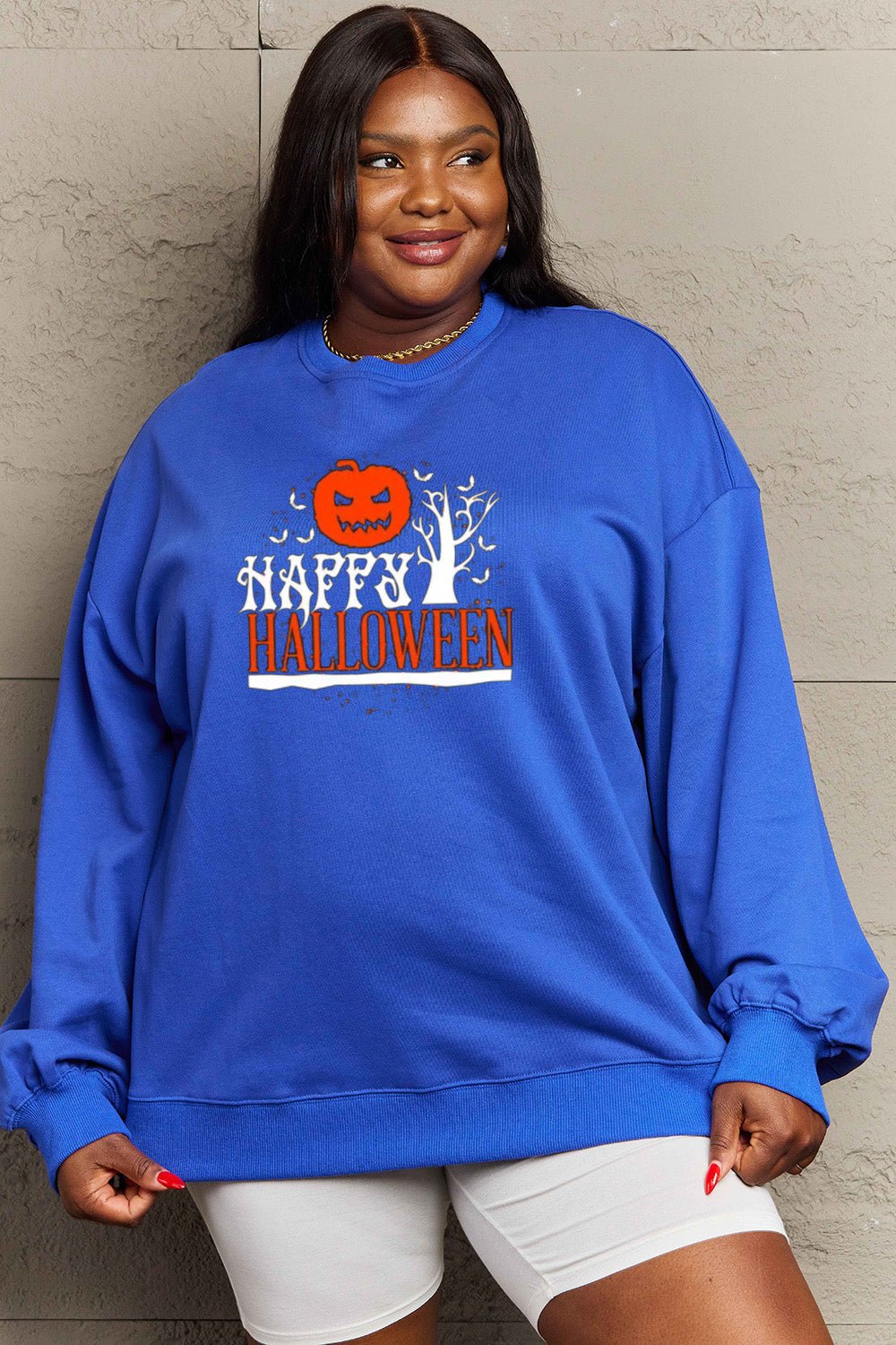 Simply Love Full Size HAPPY HALLOWEEN Graphic Sweatshirt - Trendy AF