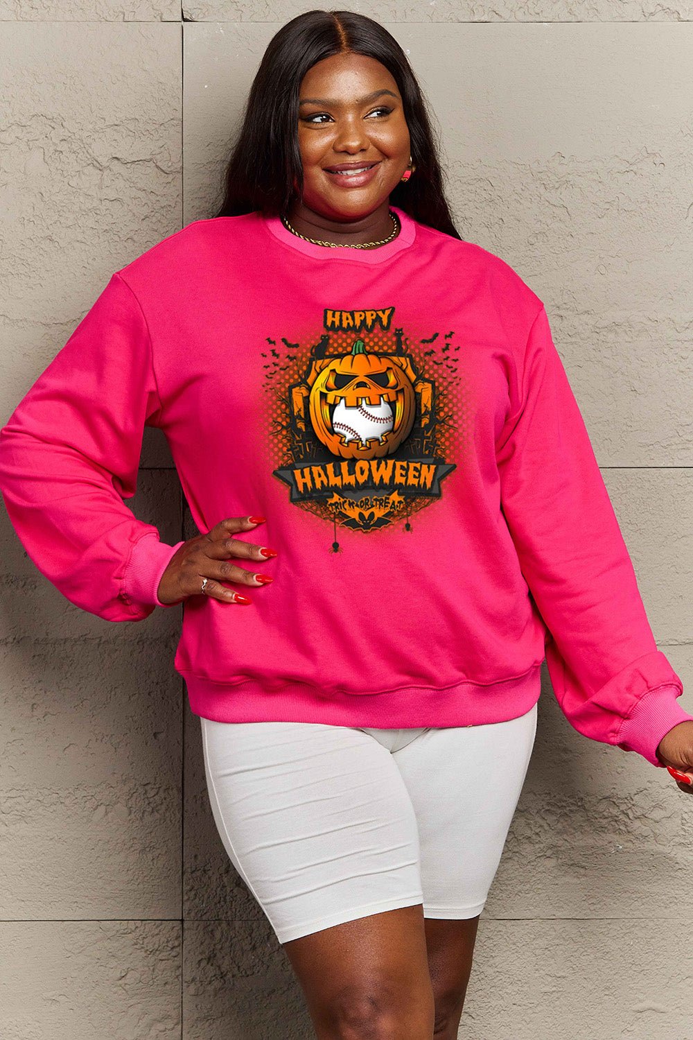 Simply Love Full Size HAPPY HALLOWEEN Graphic Sweatshirt - Trendy AF