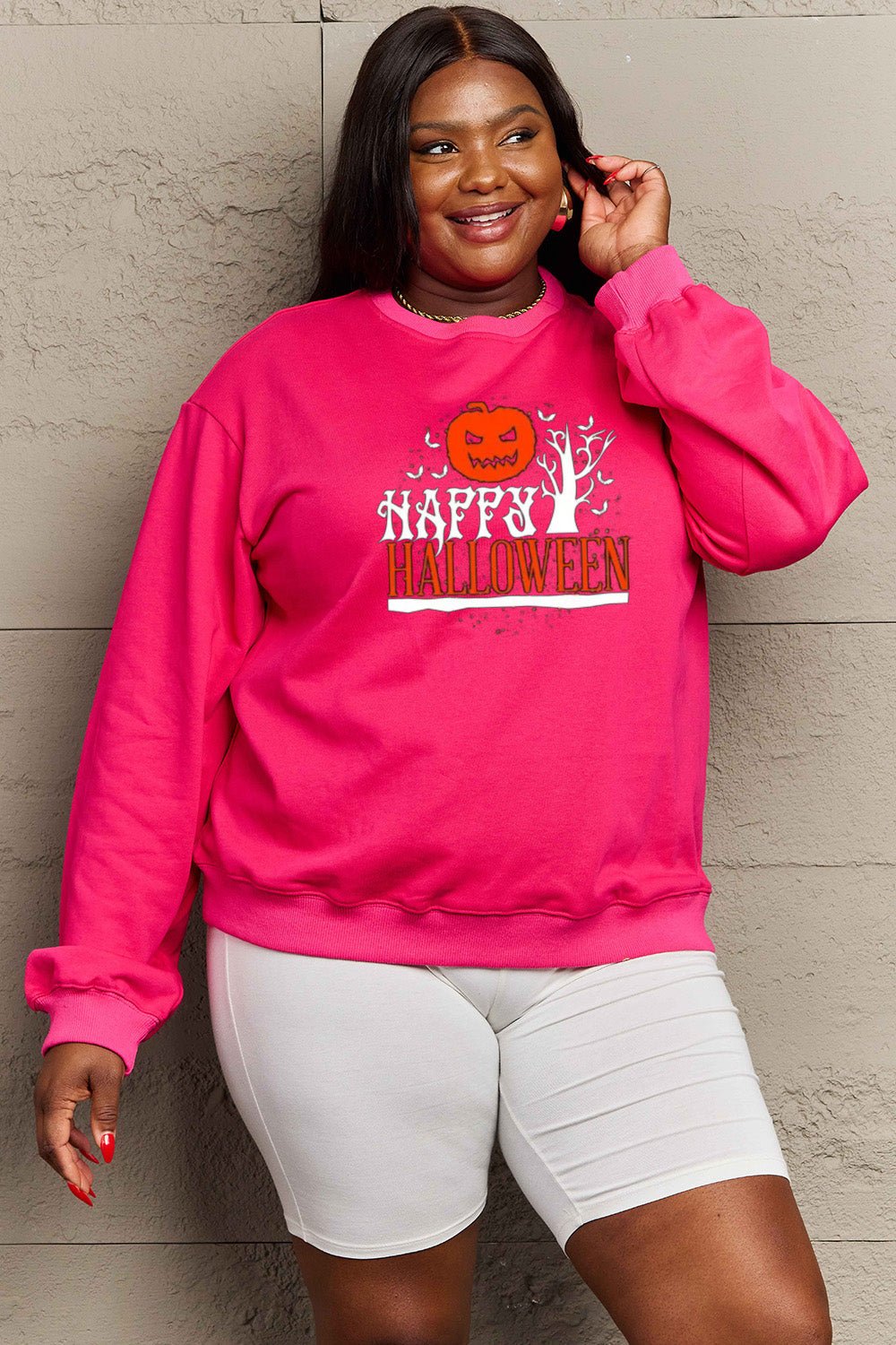 Simply Love Full Size HAPPY HALLOWEEN Graphic Sweatshirt - Trendy AF