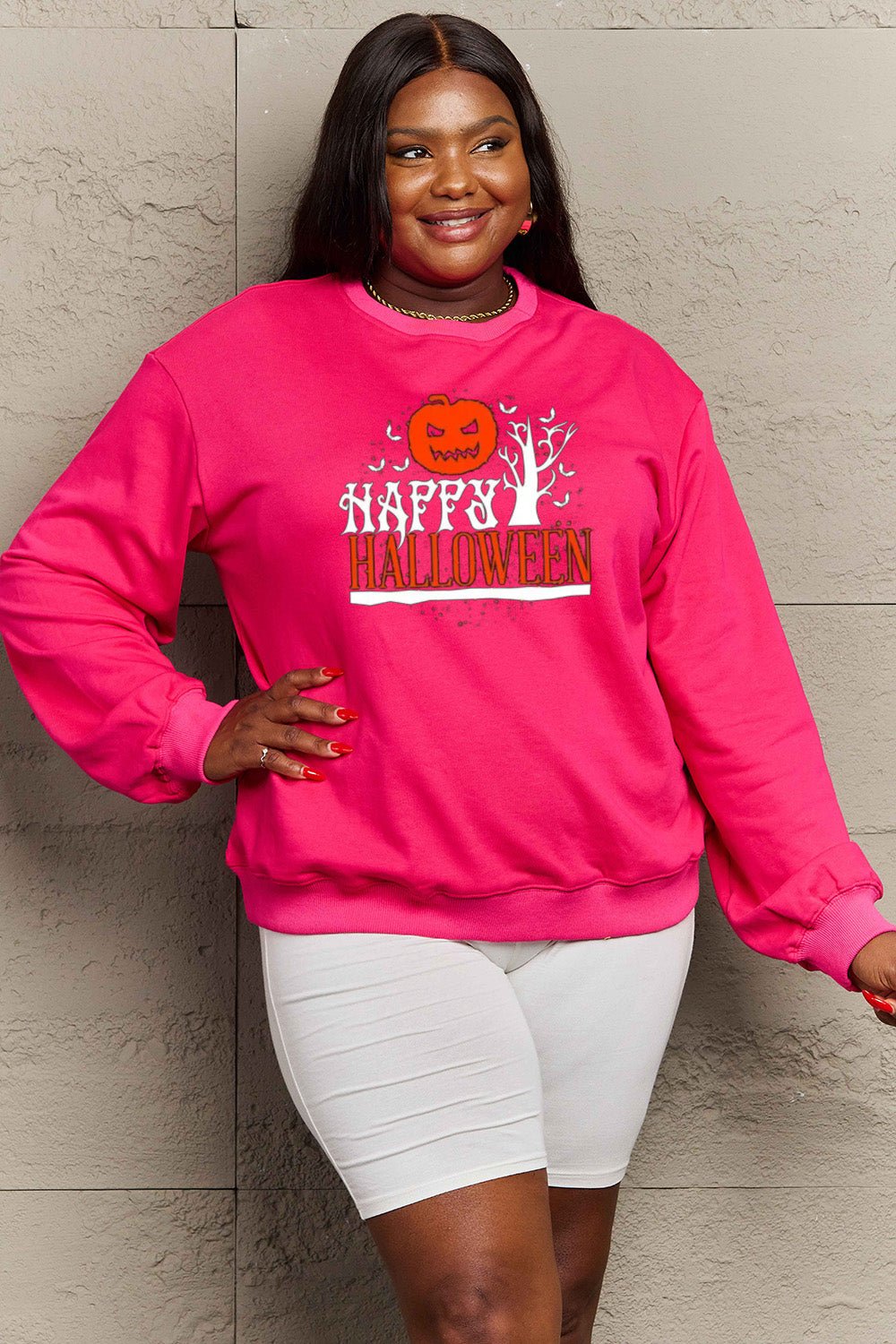 Simply Love Full Size HAPPY HALLOWEEN Graphic Sweatshirt - Trendy AF