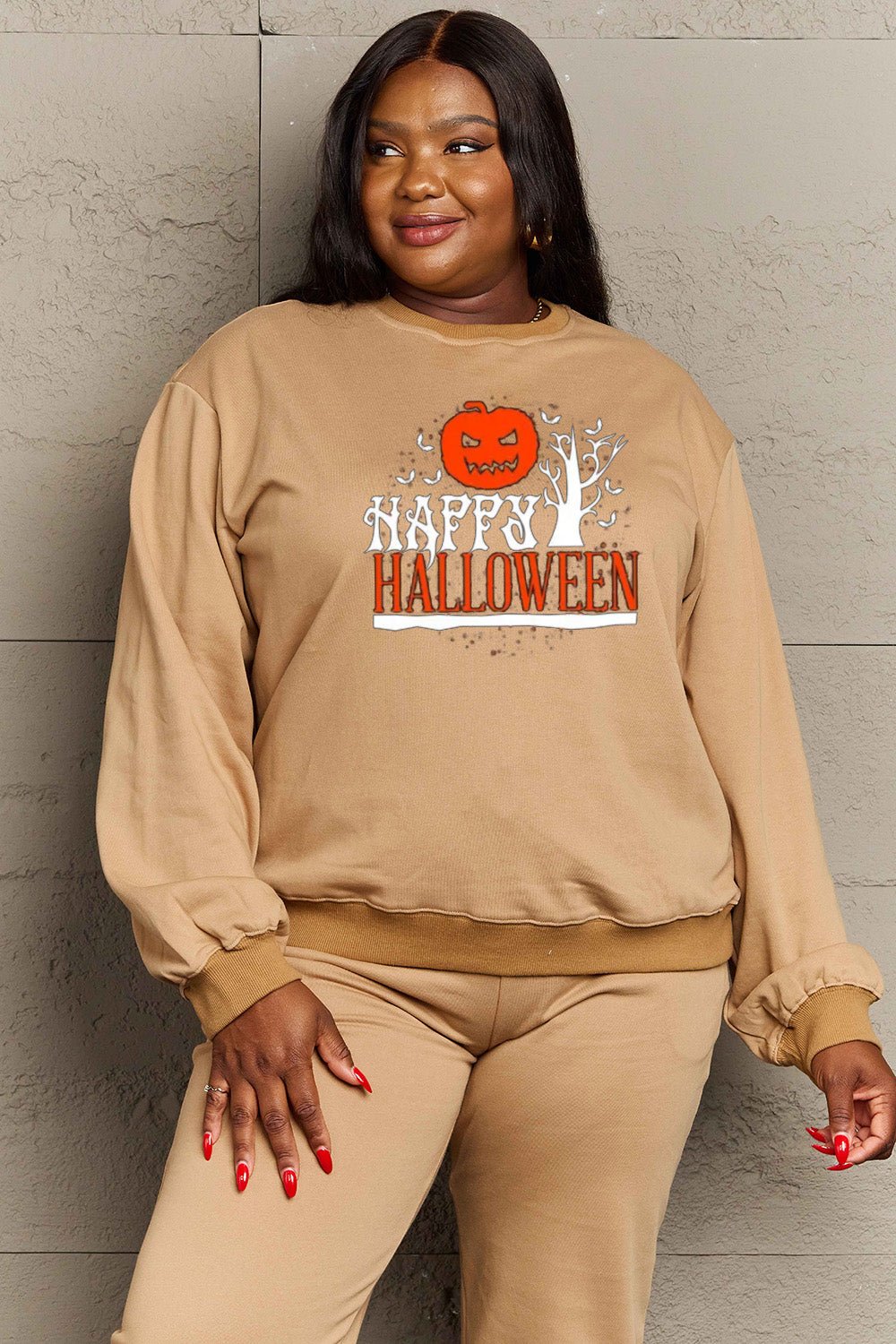 Simply Love Full Size HAPPY HALLOWEEN Graphic Sweatshirt - Trendy AF