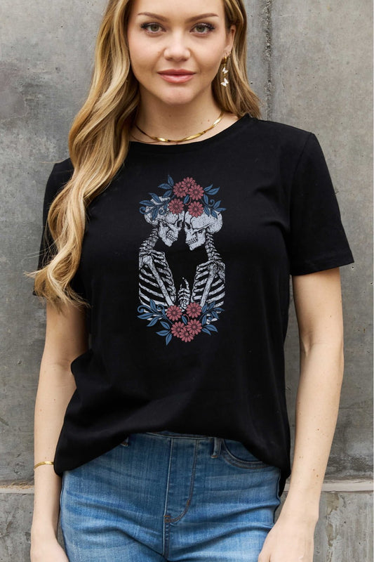 Simply Love Full Size Skeleton Graphic Cotton Tee - Trendy AF