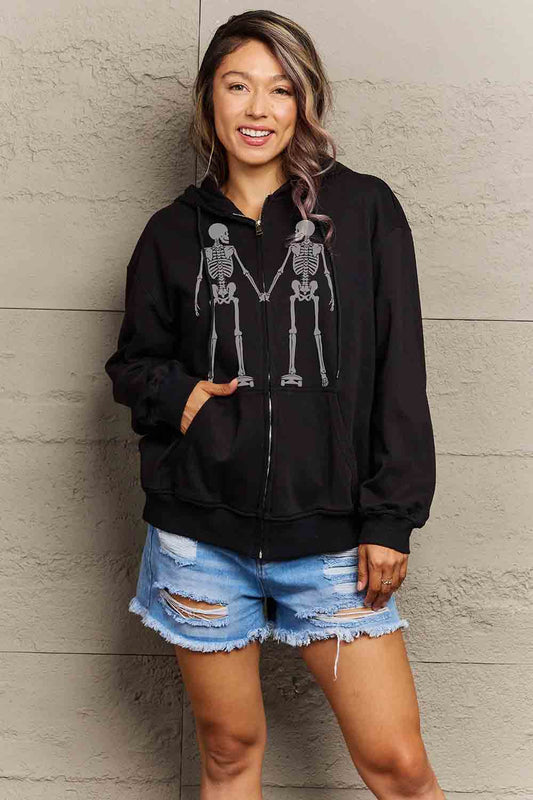 Simply Love Full Size Skeleton Graphic Hoodie - Trendy AF